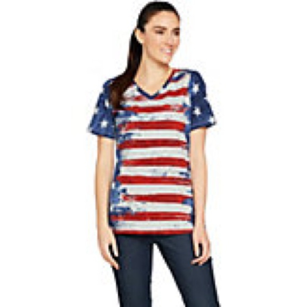 Patriotic Denim&Co Red and Gray Graphic T-Shirt